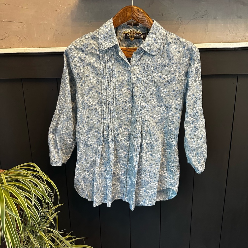 Vintage Citicraze Coastal Grandma Pleated Floral Button Down Top size Large